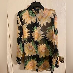 🌸Liz Claiborne Sheer Sunflower Blouse🌸
